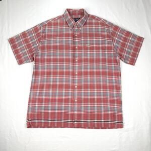 Chaps Ralph Lauren Plaid Button-Up Shirt Hemp Cotton Coral 90s Y2K Large